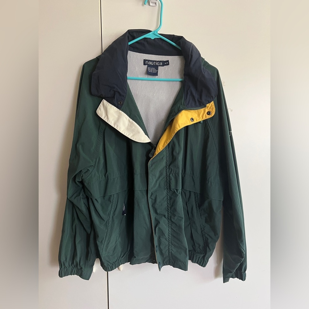 Vintage Nautica Men's Green Windbreaker Jacket Medium